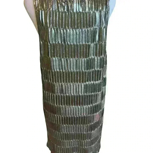 Minkpink Metallic Shiny Silver Midi  Dress Size Medium With Scoop Neckline - Picture 5 of 5